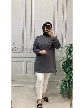 Antrasit leopar scuba tunik